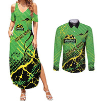 Custom Jamaica Football Couples Matching Summer Maxi Dress and Long Sleeve Button Shirt Come On Reggae Boyz Red-billed streamertail - Wonder Print Shop