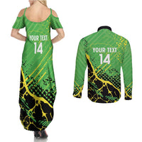 Custom Jamaica Football Couples Matching Summer Maxi Dress and Long Sleeve Button Shirt Come On Reggae Boyz Red-billed streamertail - Wonder Print Shop