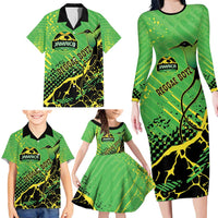 Custom Jamaica Football Family Matching Long Sleeve Bodycon Dress and Hawaiian Shirt Come On Reggae Boyz Red-billed streamertail - Wonder Print Shop