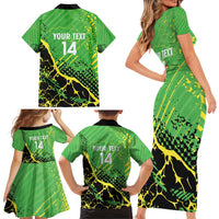 Custom Jamaica Football Family Matching Short Sleeve Bodycon Dress and Hawaiian Shirt Come On Reggae Boyz Red-billed streamertail - Wonder Print Shop
