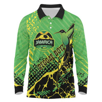 Custom Jamaica Football Long Sleeve Polo Shirt Come On Reggae Boyz Red-billed streamertail - Wonder Print Shop