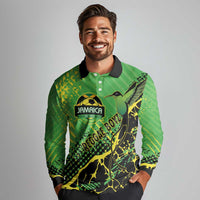 Custom Jamaica Football Long Sleeve Polo Shirt Come On Reggae Boyz Red-billed streamertail - Wonder Print Shop