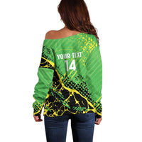 Custom Jamaica Football Off Shoulder Sweater Come On Reggae Boyz Red-billed streamertail - Wonder Print Shop