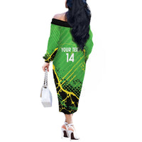Custom Jamaica Football Off The Shoulder Long Sleeve Dress Come On Reggae Boyz Red-billed streamertail - Wonder Print Shop