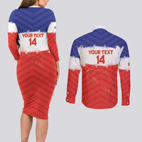 Custom Costa Rica Football Couples Matching Long Sleeve Bodycon Dress and Long Sleeve Button Shirt Map With Los Ticos Sporty Style - Wonder Print Shop