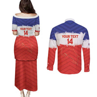 Custom Costa Rica Football Couples Matching Puletasi and Long Sleeve Button Shirt Map With Los Ticos Sporty Style - Wonder Print Shop