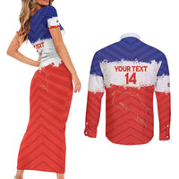 Custom Costa Rica Football Couples Matching Short Sleeve Bodycon Dress and Long Sleeve Button Shirt Map With Los Ticos Sporty Style - Wonder Print Shop