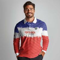 Custom Costa Rica Football Long Sleeve Polo Shirt Map With Los Ticos Sporty Style - Wonder Print Shop