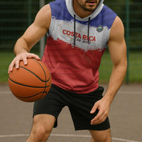 Custom Costa Rica Football Sleeveless Hoodie Map With Los Ticos Sporty Style - Wonder Print Shop