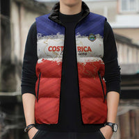 Custom Costa Rica Football Sleeveless Puffer Jacket Map With Los Ticos Sporty Style - Wonder Print Shop