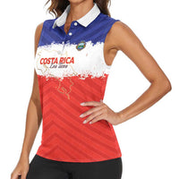 Custom Costa Rica Football Women Sleeveless Polo Shirt Map With Los Ticos Sporty Style - Wonder Print Shop