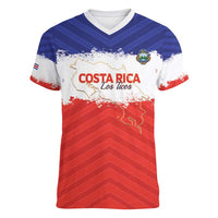 Custom Costa Rica Football Women V-Neck T-Shirt Map With Los Ticos Sporty Style - Wonder Print Shop