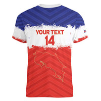 Custom Costa Rica Football Women V-Neck T-Shirt Map With Los Ticos Sporty Style - Wonder Print Shop