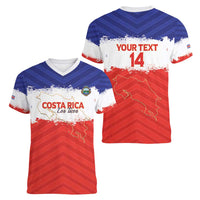 Custom Costa Rica Football Women V-Neck T-Shirt Map With Los Ticos Sporty Style - Wonder Print Shop