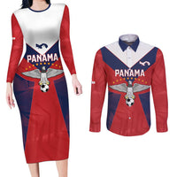 Custom Panama Football Couples Matching Long Sleeve Bodycon Dress and Long Sleeve Button Shirt Los Canaleros Harpy Eagle - Wonder Print Shop