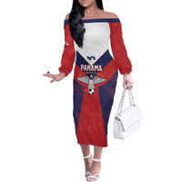 Custom Panama Football Family Matching Off The Shoulder Long Sleeve Dress and Hawaiian Shirt Los Canaleros Harpy Eagle - Wonder Print Shop