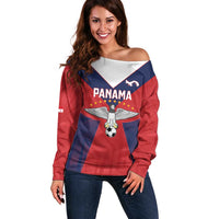 Custom Panama Football Off Shoulder Sweater Los Canaleros Harpy Eagle - Wonder Print Shop