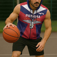 Custom Panama Football Sleeveless Zip Hoodie Los Canaleros Harpy Eagle - Wonder Print Shop