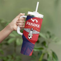 Custom Panama Football Tumbler With Handle Los Canaleros Harpy Eagle - Wonder Print Shop