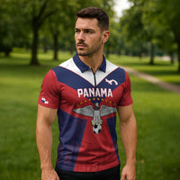 Custom Panama Football Zipper Polo Shirt Los Canaleros Harpy Eagle - Wonder Print Shop