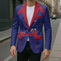 Custom Haiti Football Blazer Les Grenadiers Veve Vodou Blue - Wonder Print Shop