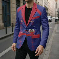 Custom Haiti Football Blazer Les Grenadiers Veve Vodou Blue - Wonder Print Shop