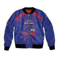 Custom Haiti Football Bomber Jacket Les Grenadiers Veve Vodou Blue - Wonder Print Shop