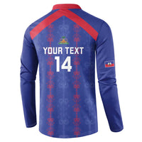 Custom Haiti Football Button Sweatshirt Les Grenadiers Veve Vodou Blue - Wonder Print Shop