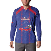 Custom Haiti Football Button Sweatshirt Les Grenadiers Veve Vodou Blue - Wonder Print Shop