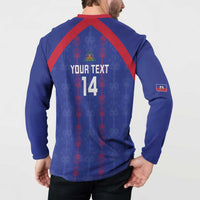 Custom Haiti Football Button Sweatshirt Les Grenadiers Veve Vodou Blue - Wonder Print Shop
