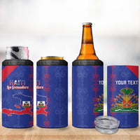 Custom Haiti Football 4 in 1 Can Cooler Tumbler Les Grenadiers Veve Vodou Blue - Wonder Print Shop
