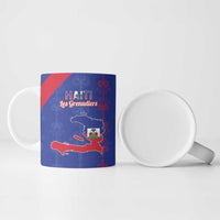 Custom Haiti Football Ceramic Mug Les Grenadiers Veve Vodou Blue - Wonder Print Shop