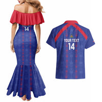 Custom Haiti Football Couples Matching Mermaid Dress and Hawaiian Shirt Les Grenadiers Veve Vodou Blue - Wonder Print Shop