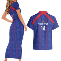 Custom Haiti Football Couples Matching Short Sleeve Bodycon Dress and Hawaiian Shirt Les Grenadiers Veve Vodou Blue - Wonder Print Shop