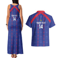 Custom Haiti Football Couples Matching Tank Maxi Dress and Hawaiian Shirt Les Grenadiers Veve Vodou Blue - Wonder Print Shop