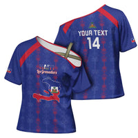 Custom Haiti Football Cross Shoulder Shirt Les Grenadiers Veve Vodou Blue - Wonder Print Shop