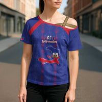 Custom Haiti Football Cross Shoulder Shirt Les Grenadiers Veve Vodou Blue - Wonder Print Shop