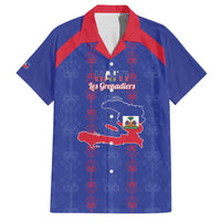 Custom Haiti Football Family Matching Off The Shoulder Long Sleeve Dress and Hawaiian Shirt Les Grenadiers Veve Vodou Blue - Wonder Print Shop