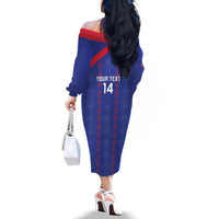Custom Haiti Football Family Matching Off The Shoulder Long Sleeve Dress and Hawaiian Shirt Les Grenadiers Veve Vodou Blue - Wonder Print Shop