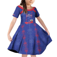 Custom Haiti Football Family Matching Off Shoulder Short Dress and Hawaiian Shirt Les Grenadiers Veve Vodou Blue - Wonder Print Shop