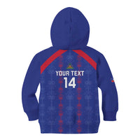 Custom Haiti Football Kid Hoodie Les Grenadiers Veve Vodou Blue - Wonder Print Shop