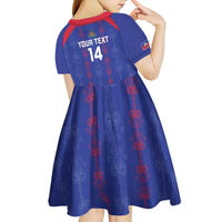 Custom Haiti Football Kid Short Sleeve Dress Les Grenadiers Veve Vodou Blue - Wonder Print Shop
