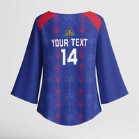 Custom Haiti Football Kimono Sleeve Blouse Les Grenadiers Veve Vodou Blue - Wonder Print Shop