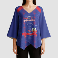 Custom Haiti Football Kimono Sleeve Blouse Les Grenadiers Veve Vodou Blue - Wonder Print Shop