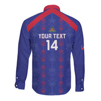 Custom Haiti Football Long Sleeve Button Shirt Les Grenadiers Veve Vodou Blue - Wonder Print Shop