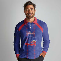 Custom Haiti Football Long Sleeve Polo Shirt Les Grenadiers Veve Vodou Blue - Wonder Print Shop