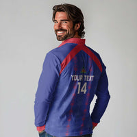 Custom Haiti Football Long Sleeve Polo Shirt Les Grenadiers Veve Vodou Blue - Wonder Print Shop