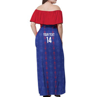 Custom Haiti Football Off Shoulder Maxi Dress Les Grenadiers Veve Vodou Blue - Wonder Print Shop