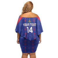 Custom Haiti Football Off Shoulder Short Dress Les Grenadiers Veve Vodou Blue - Wonder Print Shop