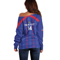Custom Haiti Football Off Shoulder Sweater Les Grenadiers Veve Vodou Blue - Wonder Print Shop